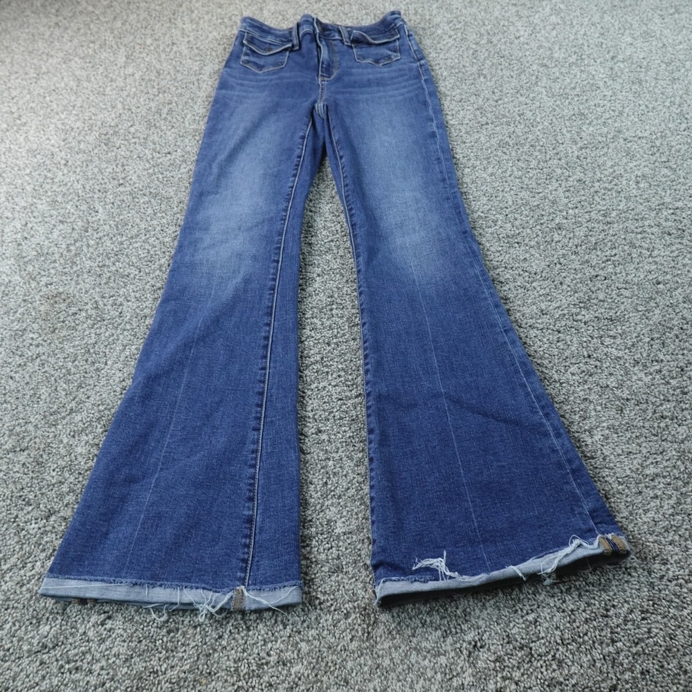 American Eagle Jeans Womens 2 Dark Blue Denim Pants Hi Rise Flare Stretch Flex